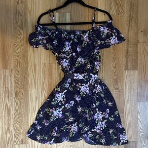 Express Floral Off-Shoulder Dress - Black and Purple
